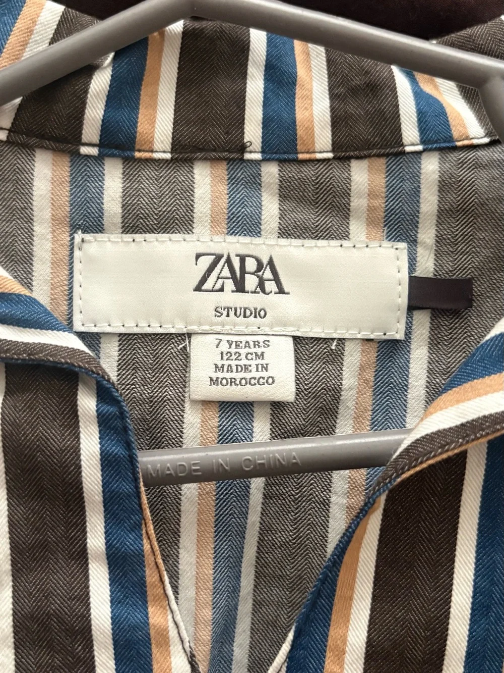 ZARA kids Collared Stripe Top — Navy, Brown & White